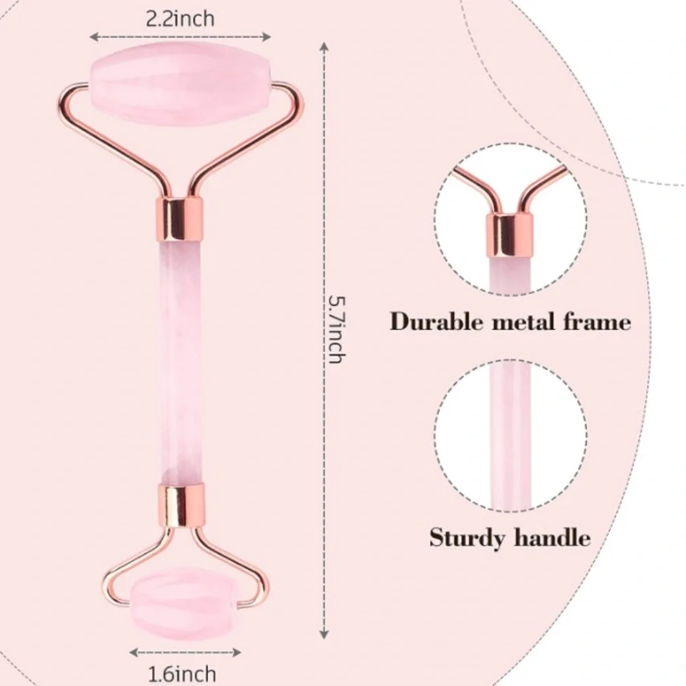 Jade Roller & Gua Sha Set Anti-Aging Rose Quartz for Skincare Facial Massager